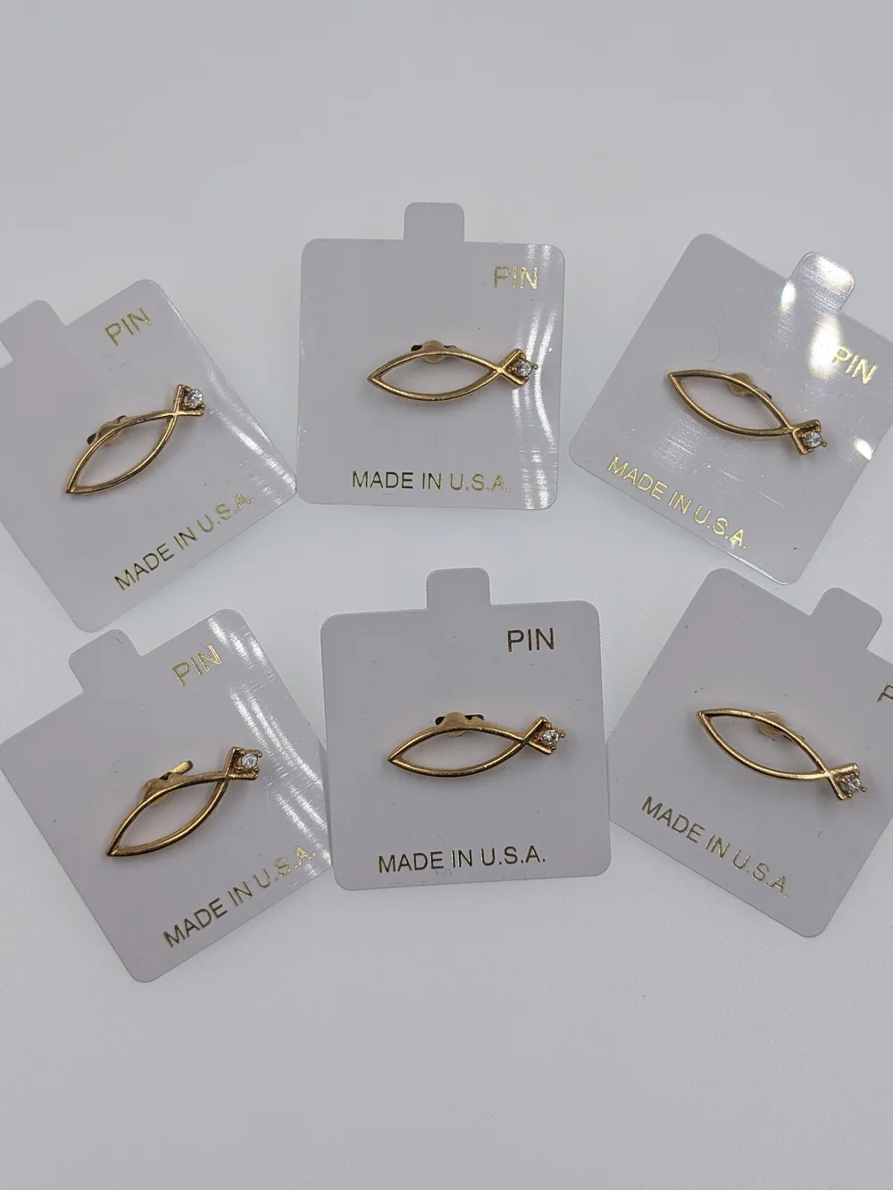 6pk Vintage NOS Gold Ichthus Jesus Fish Lapel Pins Christian Witness 0420